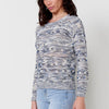 Maglione blu in tricot girocollo a maniche lunghe da donna