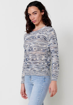 Blauer Damen-Trikotpullover mit langen Ärmeln und Rundhalsausschnitt – Koroshi 2512TR12