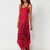 Long Dress with Adjustable Straps, V-neck Hem and Floral Print with Glitter Details on the Neckline