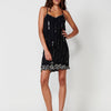 Semi-transparent Dress with Light Lining, Adjustable Cross Straps and Sequin Embroidery with Floral Motifs
