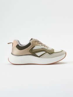 Khaki women's platform sneakers with laces - Koroshi 2512XC00
