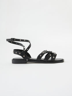 Flat sandals with straps and metal studs for women black - Koroshi 2512XC04