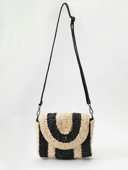 Two-tone raffia shoulder bag convertible into black women's wallet - Koroshi 2512ZB03