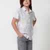 Camicia a maniche corte con stampa tropicale in grigio per ragazzo