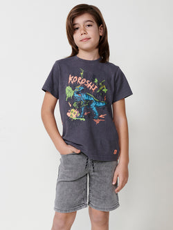 Graues Kurzarm-T-Shirt mit Dinosaurier-Print für Jungen – Koroshi 2514MC02