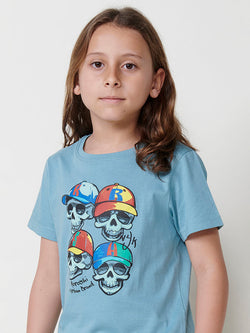 T-shirt garçon vert manches courtes imprimé tête de mort en relief - Koroshi 2514MC05