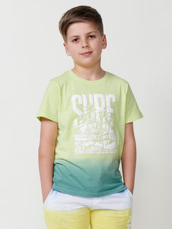 Kurzärmliges Surf-Dip-Dye-T-Shirt für Jungen, Limette – Koroshi 2514MC09