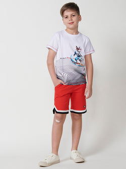 Weißes Surferhund-Kurzarm-T-Shirt für Jungen – Koroshi 2514MC12