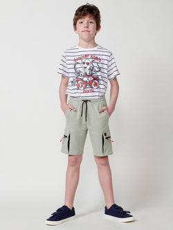 Pantaloncini cargo da ragazzo in maglia di cotone con cerniera kaki - Koroshi 2514PS02