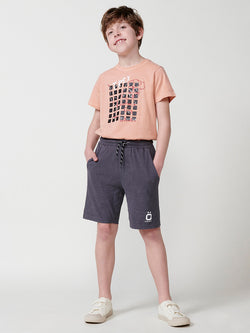 Shorts da bambino in maglia di cotone grigio effetto consumato - Koroshi 2514PS03