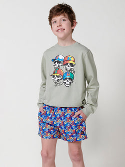 Sweatshirt BOYS khaki skull round neck - Koroshi 2514SU03