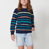 Pull en tricot de coton à rayures et col rond bleu marine pour garçon