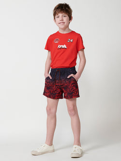 Swimsuit BOYS type short dip dye palm trees red - Koroshi 2514WA05