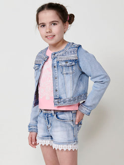 Jacket GIRLS blue glitter round neck denim - Koroshi 2515JA01