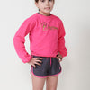 Sweat fille fuchsia imprimé texte et ailes