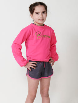 Felpa da bambina con girocollo, scritta davanti e ali sul retro, fucsia - Koroshi 2515SU01