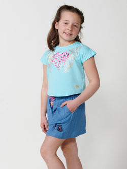 Top GIRLS short sleeve heart with golden turquoise wings - Koroshi 2515TP03