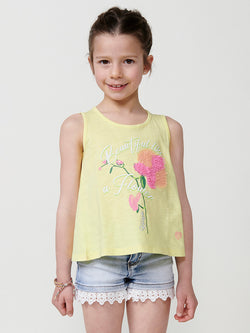 Top niña sin mangas orquídea bordada espalda cruzada amarillo - Koroshi 2515TP05