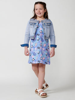 Exotic flower strap dress GIRLS blue - Koroshi 2515VS02