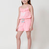 Combinaison courte fille Koröshi en coton rose avec volants et détails papillons