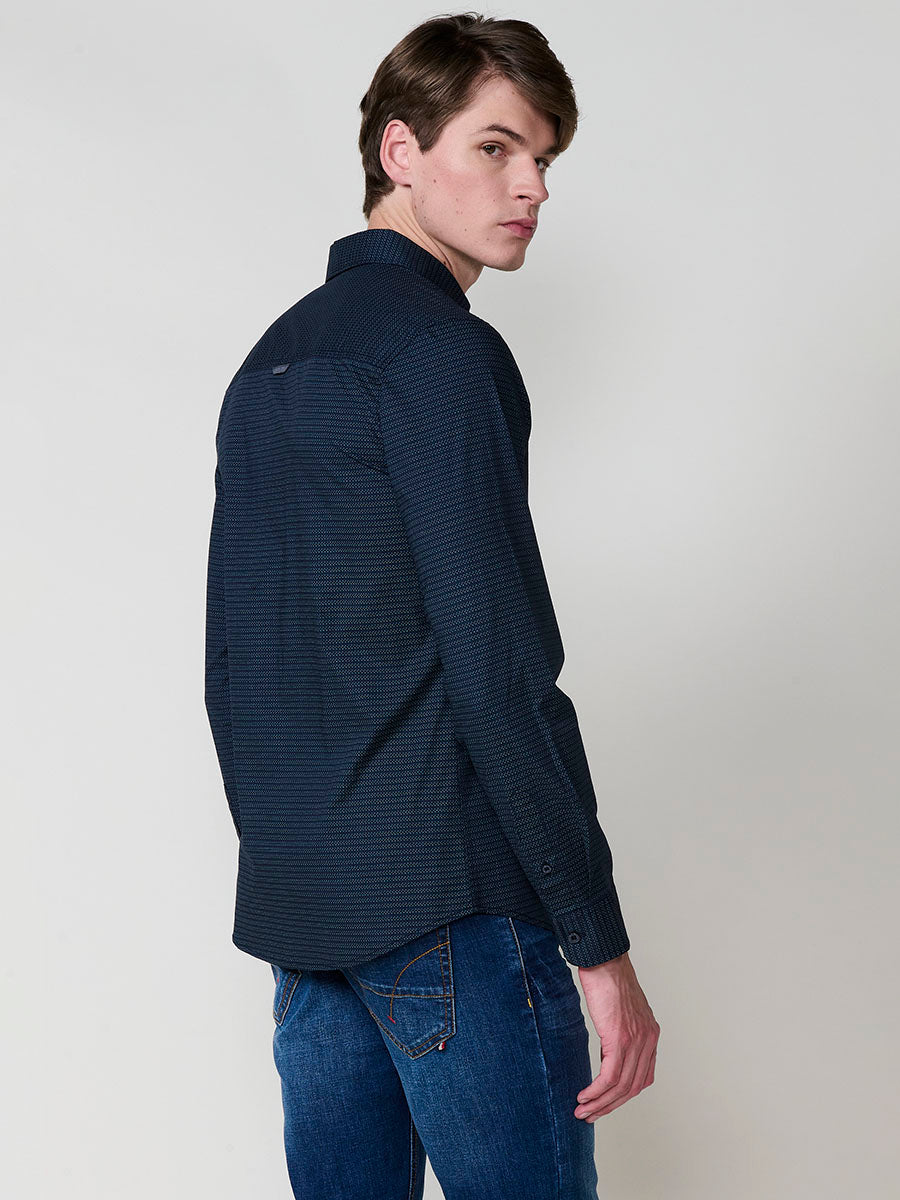 Camisa micro estampado algodón manga larga hombre navy - Koroshi 2521CL30