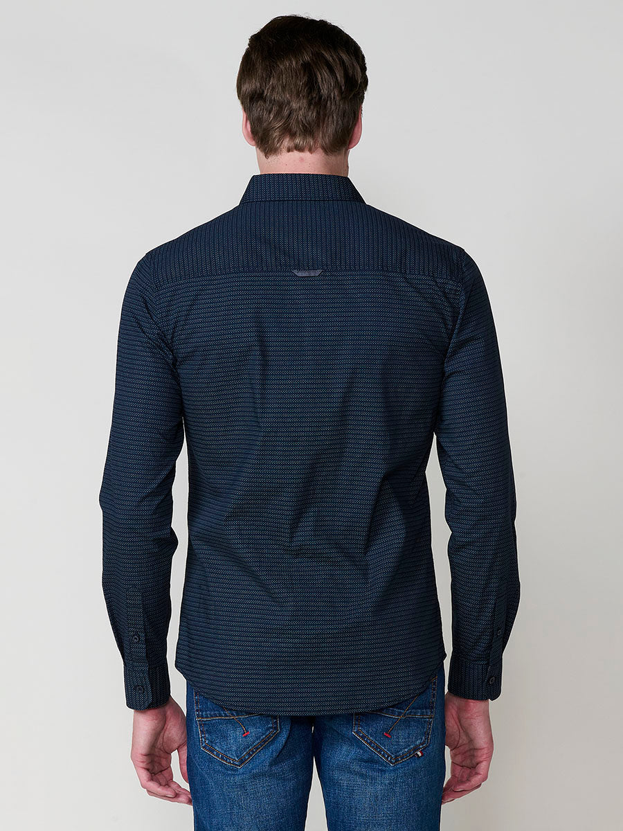 Camisa micro estampado algodón manga larga hombre navy - Koroshi 2521CL30