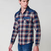 Camicia da uomo in cotone con stile denim e stampa a quadri