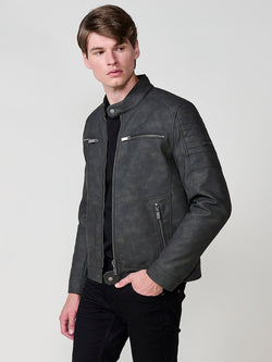 Giubbotto biker da uomo grigio effetto scamosciato - Koroshi 2521JA04