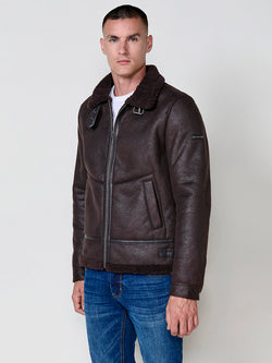 Men's brown leather effect aviator jacket - Koroshi 2521JA13