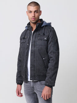 Men's black contrast hooded jacket - Koroshi 2521JA23