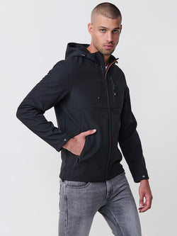 Black men's softshell jacket with hood - Koroshi 2521JA41