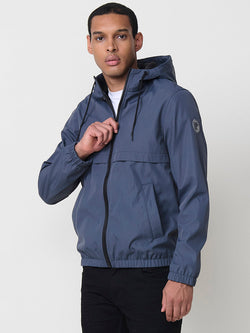 Blue men's jacket with hood and fur lining - Koroshi 2521JA45