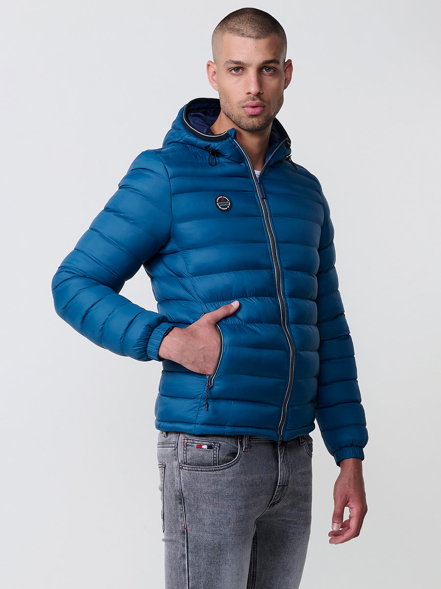 Chaqueta acolchada plumífero con capucha hombre azul detalle bolsillo - Koroshi 2521JA49