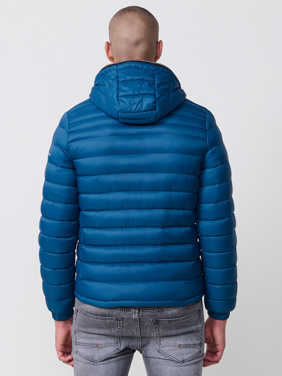 Chaqueta acolchada plumífero con capucha hombre azul detalle acolchado - Koroshi 2521JA49