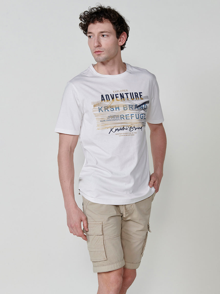 T-shirt imprimé col rond homme écru - Koroshi 2521MC03