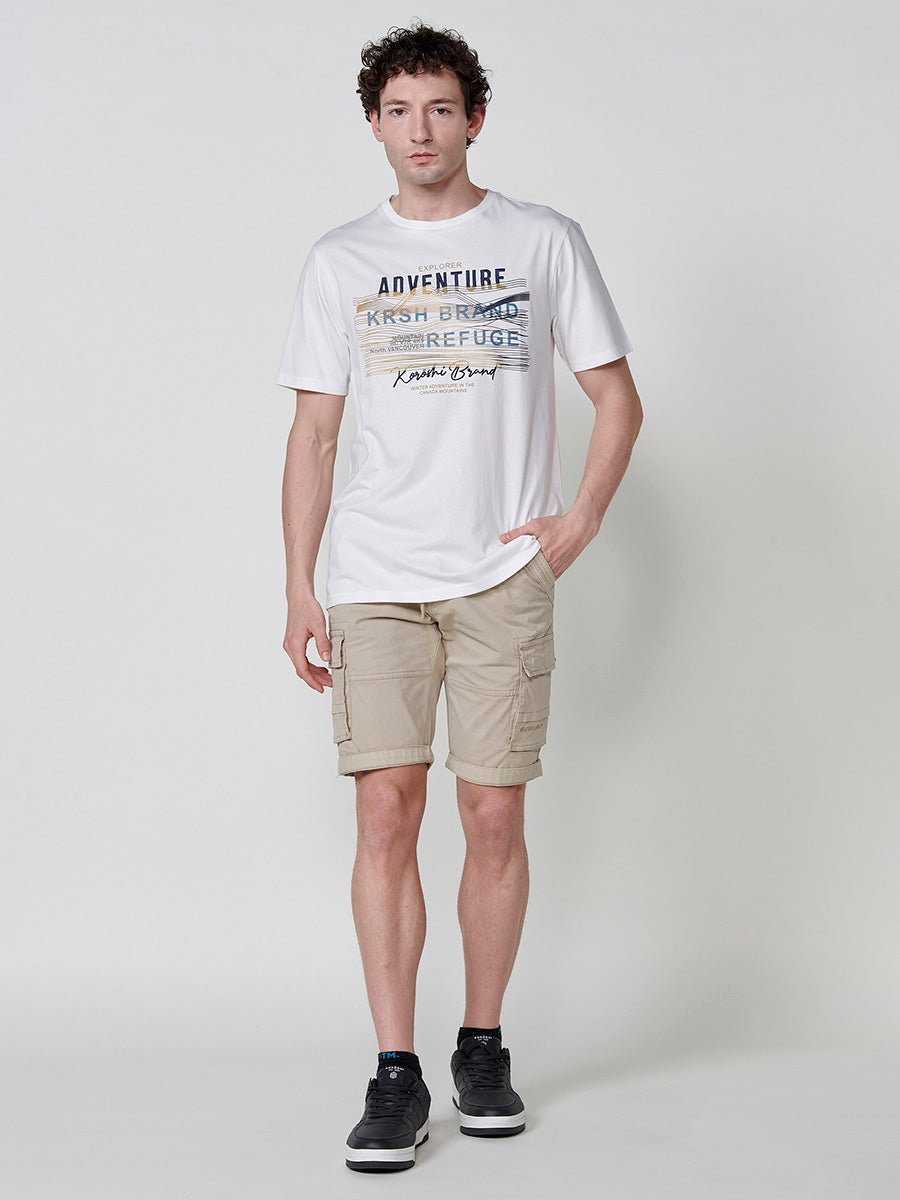 T-shirt imprimé col rond homme écru - Koroshi 2521MC03