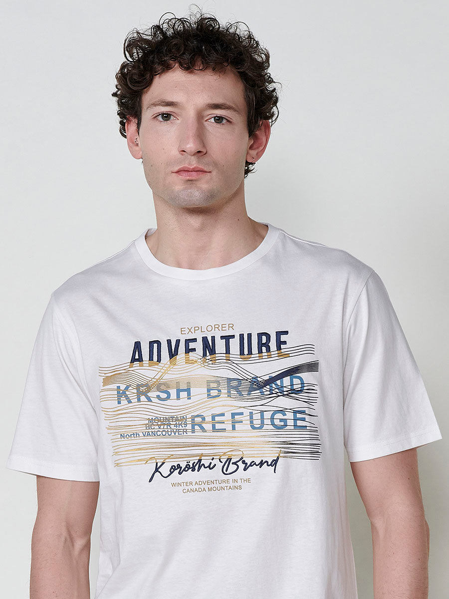 T-shirt imprimé col rond homme écru - Koroshi 2521MC03