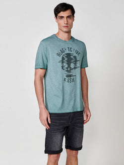 T-shirt imprimé col rond homme vert - Koroshi 2521MC05