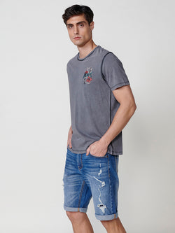 Men's gray round neck printed t-shirt - Koroshi 2521MC07