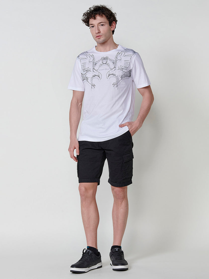 Men's white round neck printed t-shirt - Koroshi 2521MC09