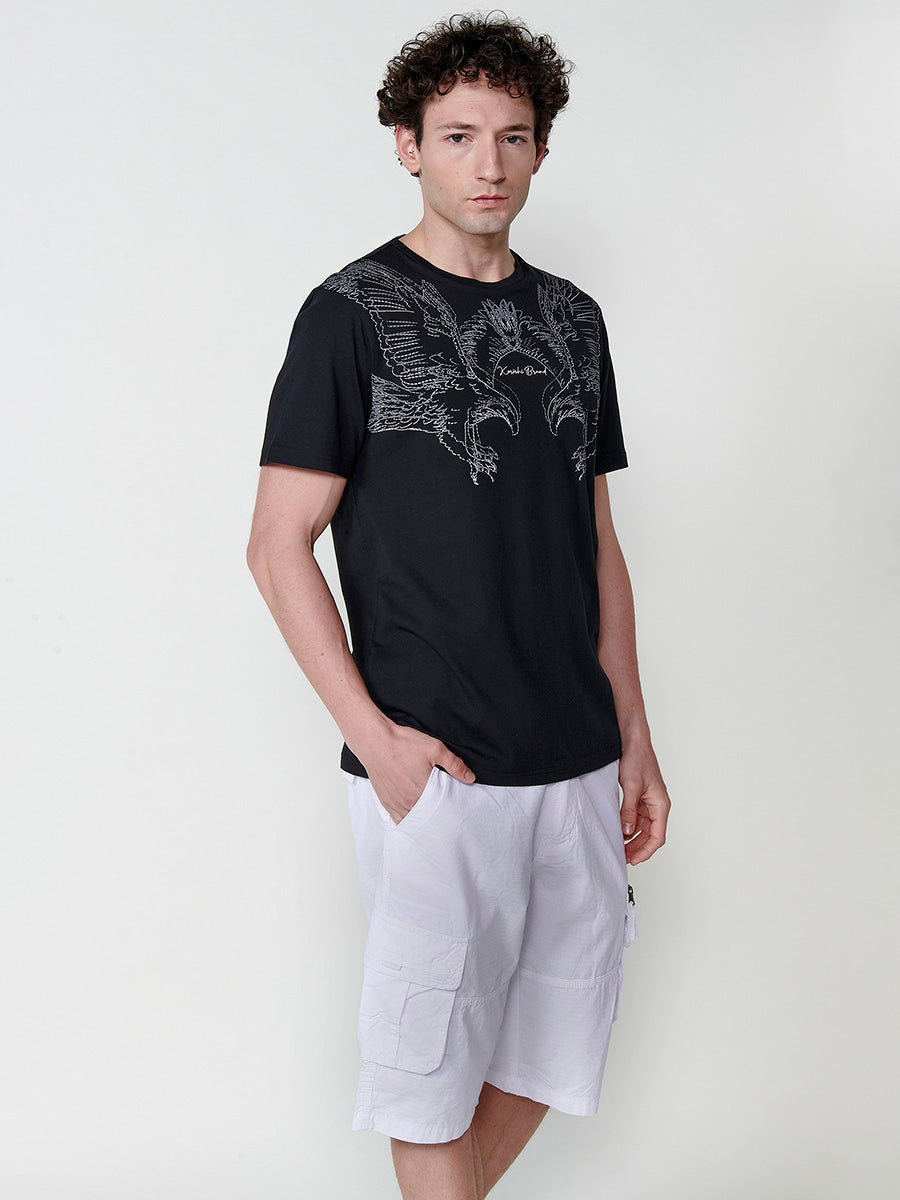 Black men's round neck printed t-shirt - Koroshi 2521MC09