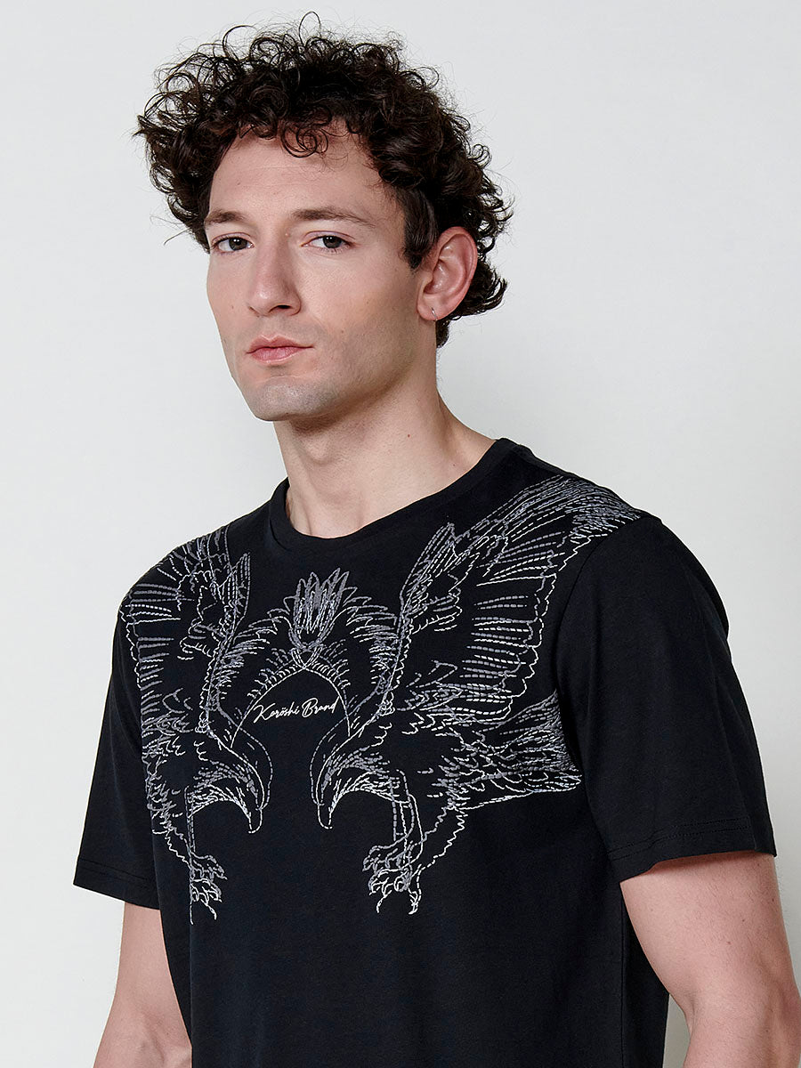 Black men's round neck printed t-shirt - Koroshi 2521MC09