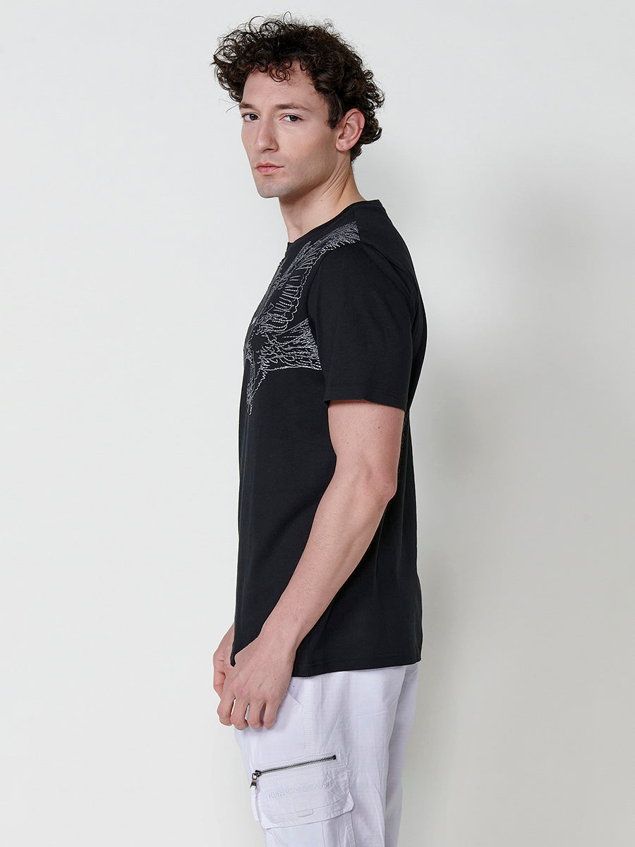 Black men's round neck printed t-shirt - Koroshi 2521MC09