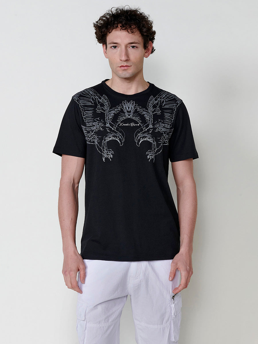 Black men's round neck printed t-shirt - Koroshi 2521MC09