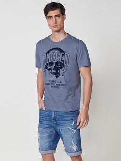 Indigo men's short sleeve t-shirt with print - Koroshi 2521MC15