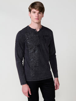 Schwarzes bedrucktes Langarm-T-Shirt für Herren – Koroshi 2521ML09