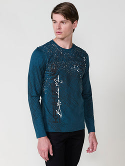 Bedrucktes Langarm-T-Shirt für Herren in Petrol – Koroshi 2521ML17
