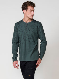 Dark green men's printed long-sleeved t-shirt - Koroshi 2521ML22