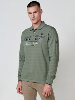 Khakifarbenes Herren-Poloshirt mit Hemdkragen und langen Ärmeln – Koroshi 2521PL04