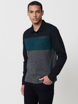 Polo manches longues col polo homme noir - Koroshi 2521PL28